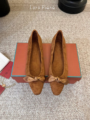 LP 26S BALLET FLATS IN CAMEL BROWN SUEDE WITH SATIN BOW