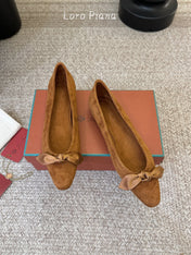 LP 26S BALLET FLATS IN CAMEL BROWN SUEDE WITH SATIN BOW