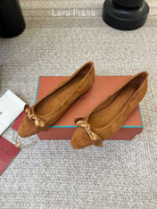 LP 26S BALLET FLATS IN CAMEL BROWN SUEDE WITH SATIN BOW