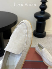 LP 26S ESPADRILLE LOAFERS IN LIGHT GREY SUEDE WITH JUTE TRIM