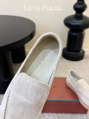 LP 26S ESPADRILLE LOAFERS IN LIGHT GREY SUEDE WITH JUTE TRIM