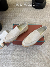 LP 26S ESPADRILLE LOAFERS IN LIGHT GREY SUEDE WITH JUTE TRIM
