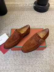 LP 26S MONK STRAP LOAFERS IN CARAMEL BROWN SUEDE SILVER HARDWARE