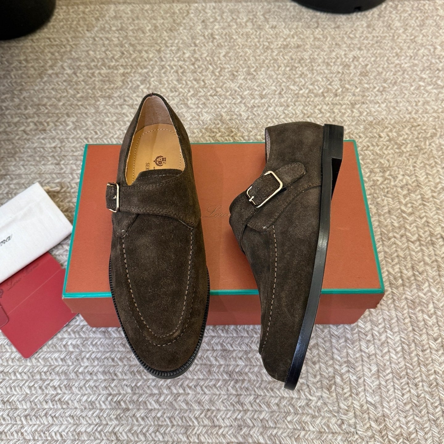 LP 26S MONK STRAP LOAFERS IN DARK BROWN SUEDE SILVER HARDWARE