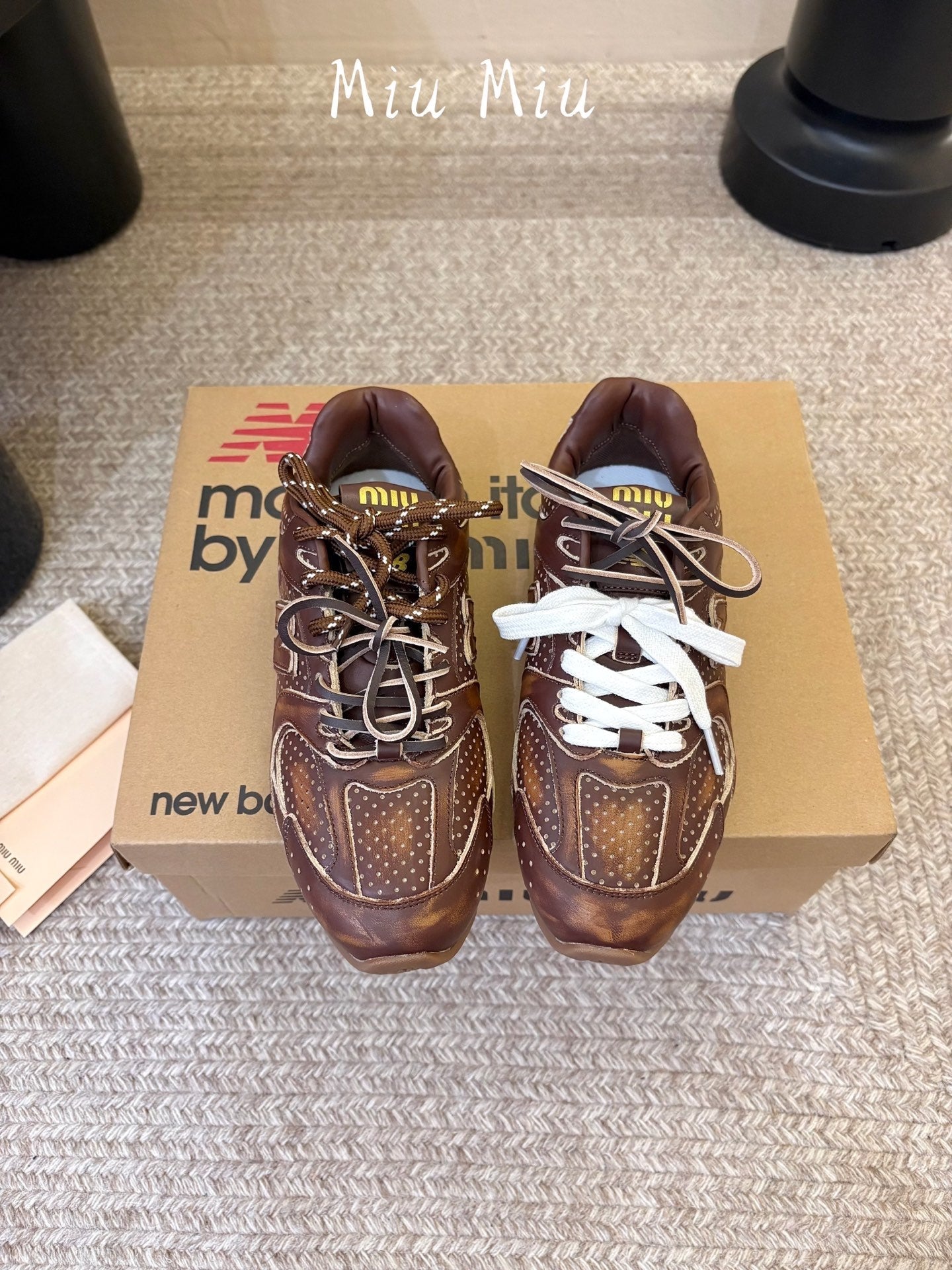 MIUMIU 26S PERFORATED SNEAKERS IN DARK BROWN CALFSKIN
