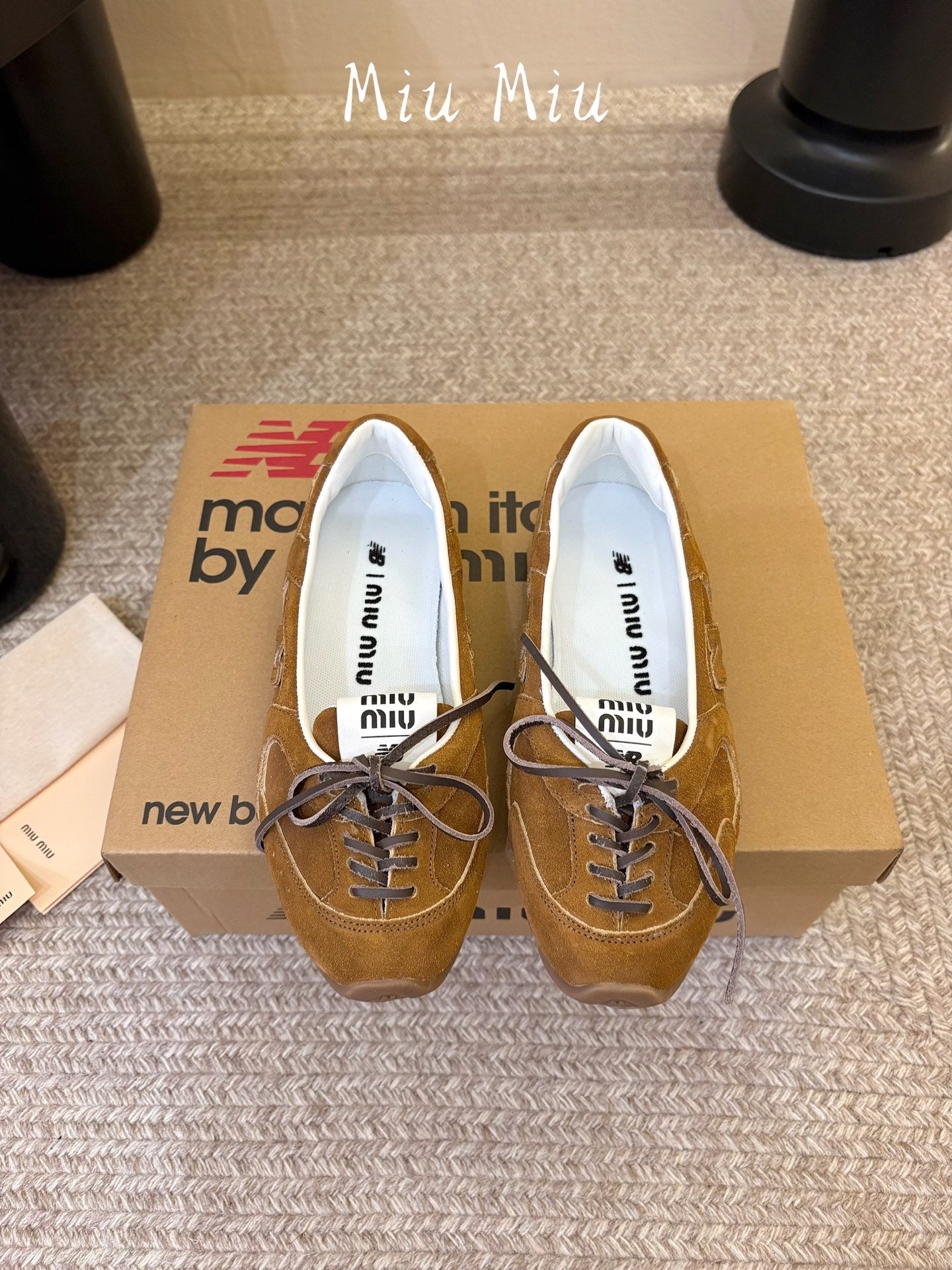 MIUMIU 26S LACE-UP BALLET IN BROWN SUEDE