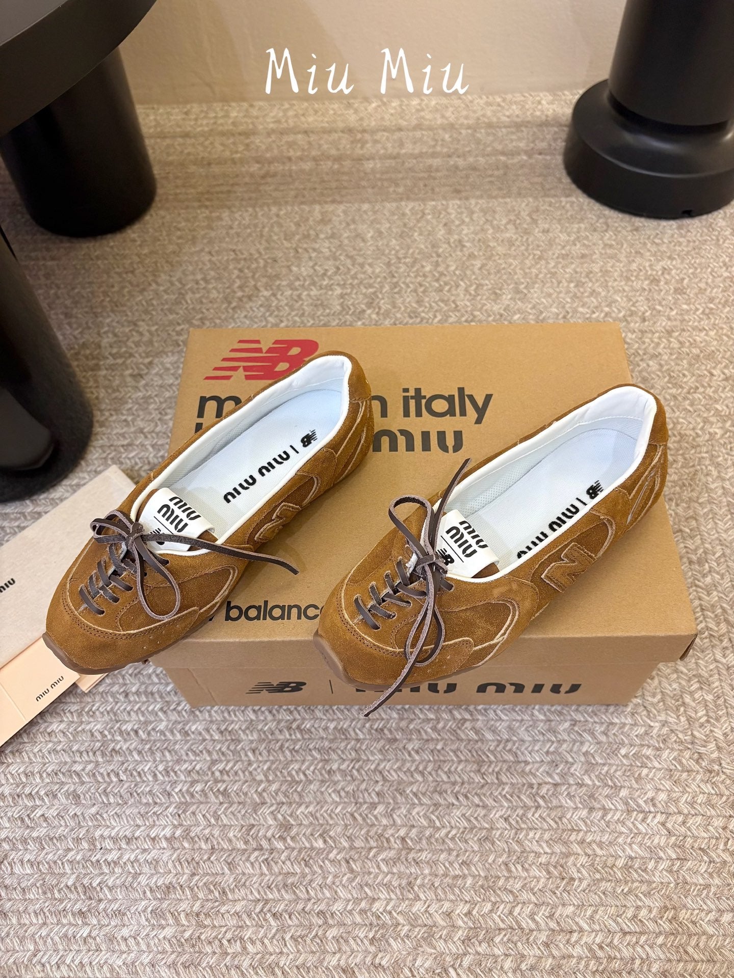 MIUMIU 26S LACE-UP BALLET IN BROWN SUEDE