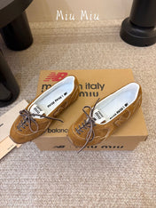 MIUMIU 26S LACE-UP BALLET IN BROWN SUEDE