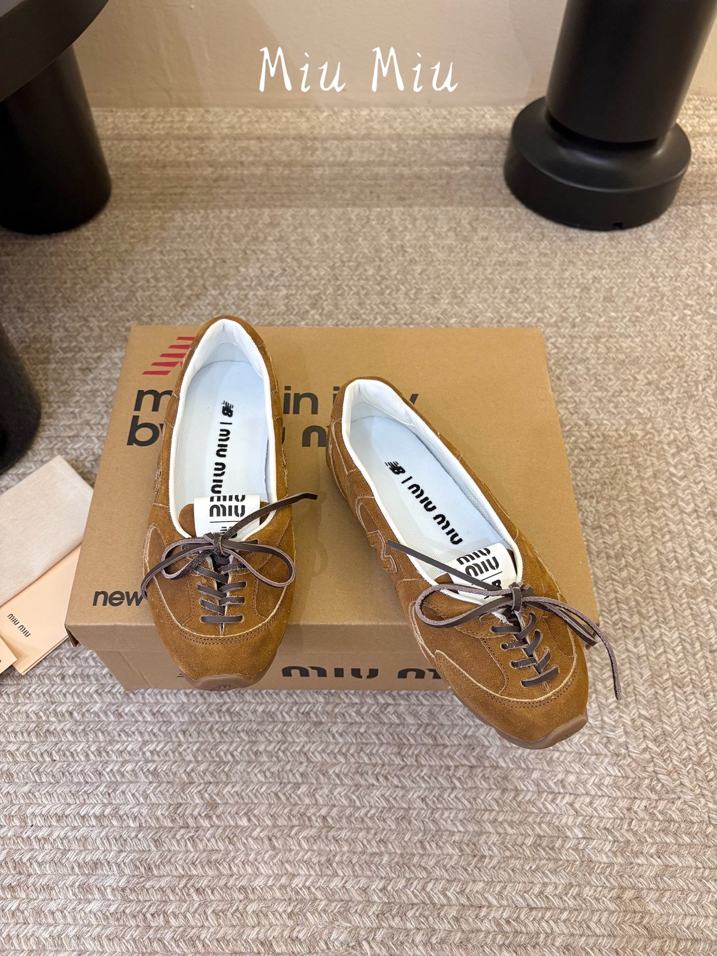 MIUMIU 26S LACE-UP BALLET IN BROWN SUEDE