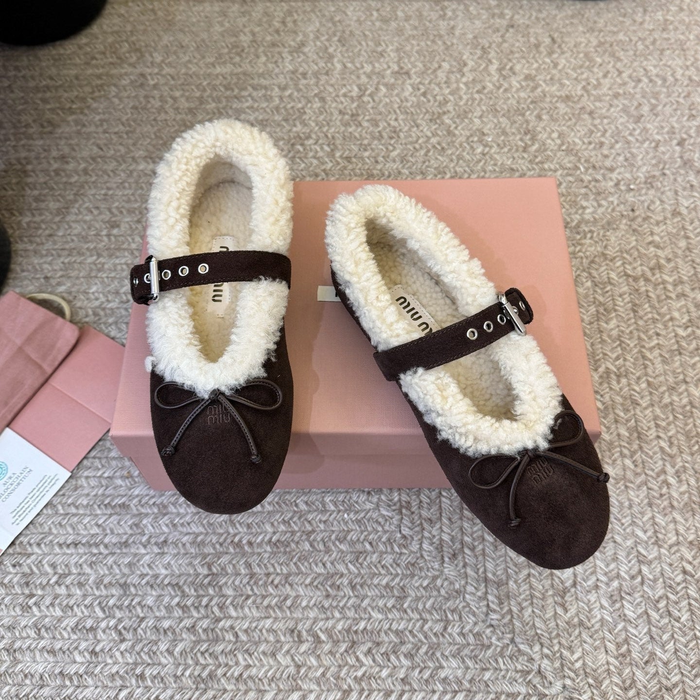 MIUMIU 26S SHEARLING-LINED MARY JANE IN DARK BROWN SUEDE