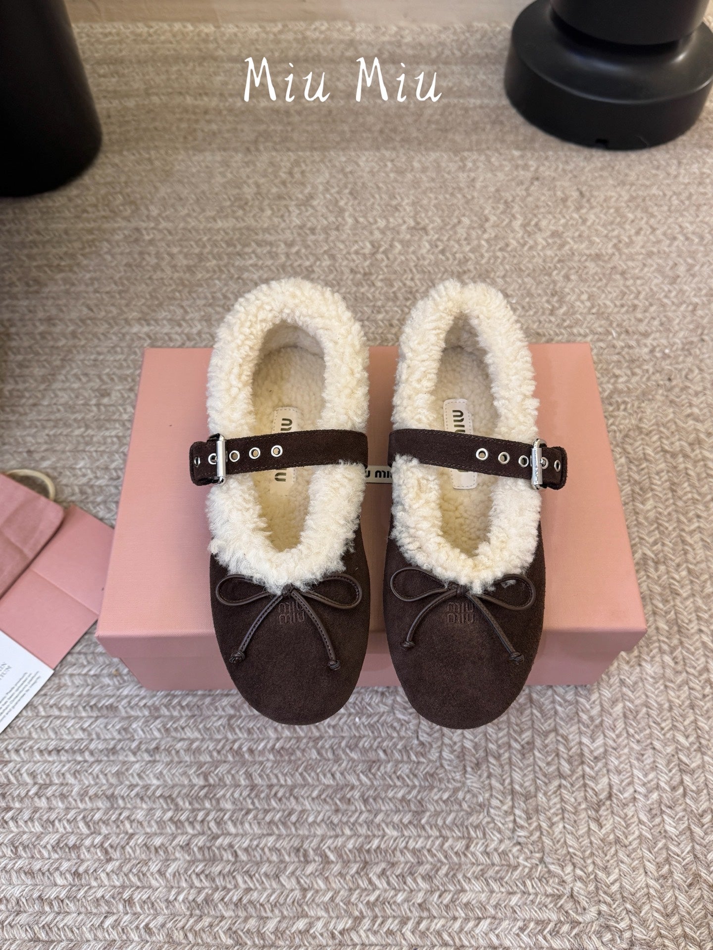MIUMIU 26S SHEARLING-LINED MARY JANE IN DARK BROWN SUEDE