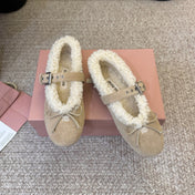 MIUMIU 26S SHEARLING-LINED MARY JANE IN BEIGE SUEDE