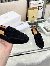 THE ROW 26S PENNY LOAFERS IN BLACK SUEDE