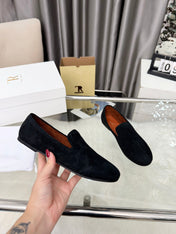 THE ROW 26S CLASSIC LOAFER FLATS IN BLACK SUEDE