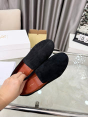 THE ROW 26S CLASSIC LOAFER FLATS IN BLACK SUEDE
