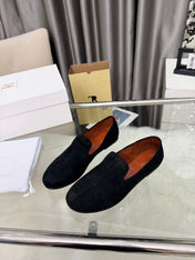 THE ROW 26S CLASSIC LOAFER FLATS IN BLACK SUEDE