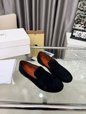 THE ROW 26S CLASSIC LOAFER FLATS IN BLACK SUEDE