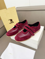 THE ROW 26S DOUBLE STRAP MARY JANE SNEAKERS IN BURGUNDY RED CALFSKIN AND SUEDE