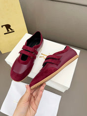 THE ROW 26S DOUBLE STRAP MARY JANE SNEAKERS IN BURGUNDY RED CALFSKIN AND SUEDE