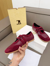 THE ROW 26S DOUBLE STRAP MARY JANE SNEAKERS IN BURGUNDY RED CALFSKIN AND SUEDE