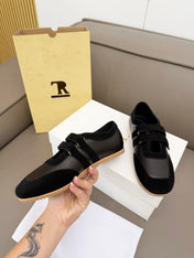 THE ROW 26S DOUBLE STRAP MARY JANE SNEAKERS IN BLACK CALFSKIN AND SUEDE