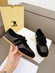 THE ROW 26S DOUBLE STRAP MARY JANE SNEAKERS IN BLACK CALFSKIN AND SUEDE
