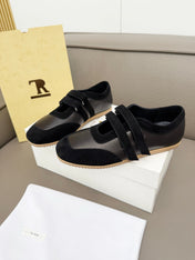 THE ROW 26S DOUBLE STRAP MARY JANE SNEAKERS IN BLACK CALFSKIN AND SUEDE