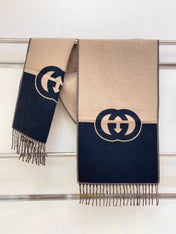 CAMEL BEIGE AND BLACK WOOL WITH INTERLOCKING G SCARF 200 CM