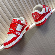 LV 26S LOW TOP SNEAKERS IN WHITE AND DARK RED CALFSKIN WITH MONOGRAM SOLE DETAIL