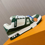 LV 26S LOW TOP SNEAKERS IN WHITE OLIVE GREEN CALFSKIN WITH MONOGRAM SOLE DETAIL