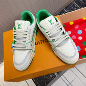 LV 26S LOW TOP SNEAKERS IN WHITE GREEN CALFSKIN WITH MONOGRAM SOLE DETAIL