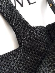 LOEWE 25S WE FONT TOTE BAG 24 IN BLACK RAFFIA FIBER