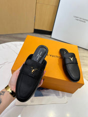 LV 26S MARE OPEN-BACK LOAFERS IN BLACK GRAINED CALFSKIN