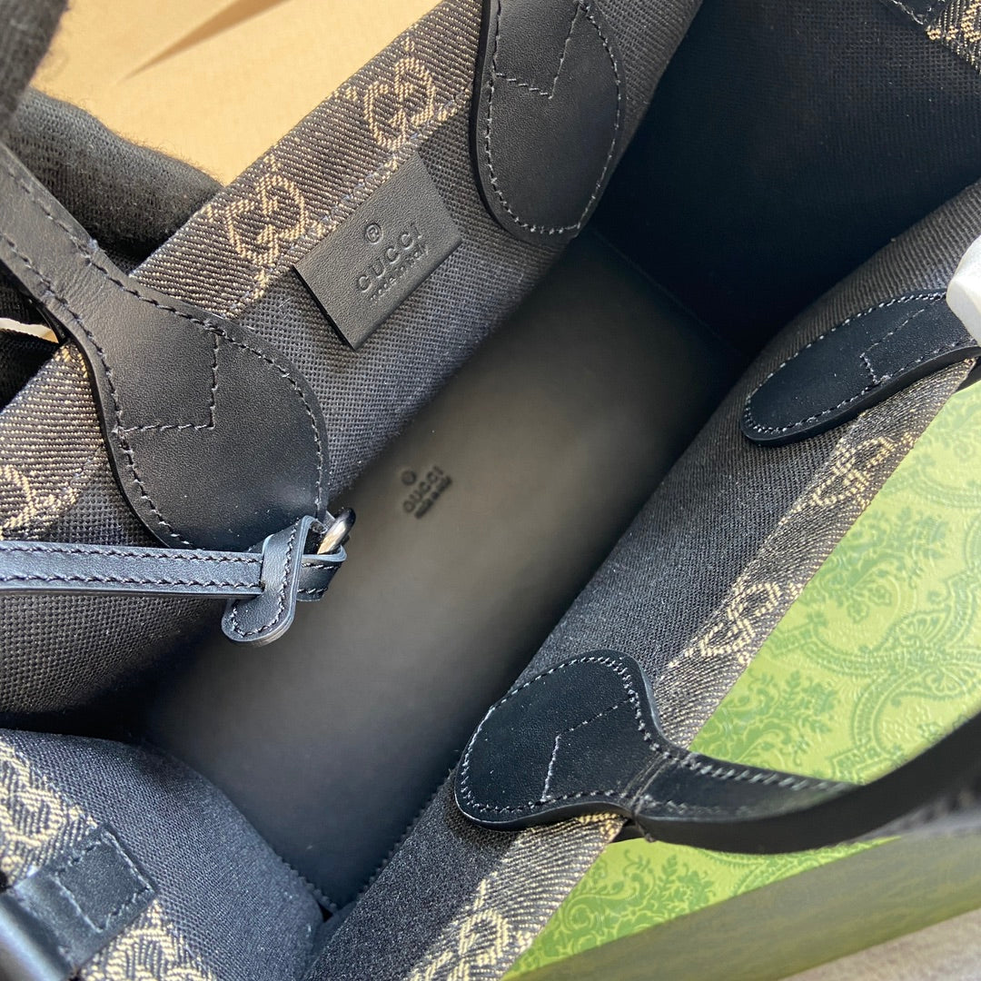 OPHIDIA GG 27 MEDIUM TOTE BAG BLACK DENIM