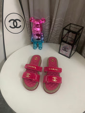 CHANEL 26S SLIDE SANDALS IN PINK VELVET AND CALFSKIN WITH ROPE SOLE GOLD HARDWARE