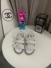 CHANEL 26S STRAPPY SANDALS IN WHITE VELVET WITH ROPE SOLE GOLD HARDWARE