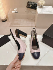 HIGH SLINGBACKS LIGHT PINK MIX BLACK SHEEPSKIN