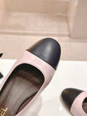 SLINGBACKS LIGHT PINK MIX BLACK SHEEPSKIN