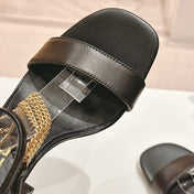Double C Leather High Heel Sandals Black