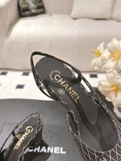 CC SLINGBACK 25S 65 MM IN BLACK DENIM WITH PLAID PATTERN