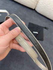 BELT 20MM IN GRAY CALFSKIN WITH INTERWOVEN CHAIN BUCKLE ZIPPER IN TRIM SILVER HARDWARE