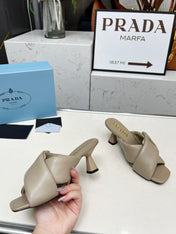 PRA CROSS MULE HEELS IN BEIGE CALFSKIN WITH PADDED STRAPS