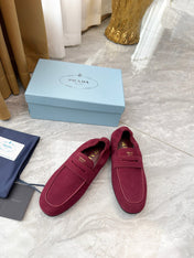 PRADA 25S LOAFERS IN DARK RED SUEDE