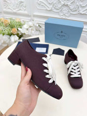 PRADA 25S MARY JANE SHOES 55 MM IN DEEP WINE BROWN CANVAS FABRIC