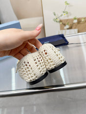 PRADA 26S MARY JANE FLATS IN CREAM WHITE WOVEN RAFFIA WITH TRIANGLE LOGO