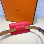 HM KELLY CHERRY RED POCKET 18MM BELT NAVY BLUE LEATHER GOLD HARDWARE