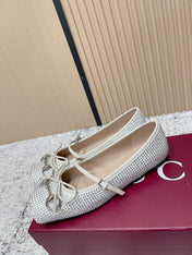 GUCCI 26S BALLET FLATS IN OFF WHITE WITH CRYSTALS