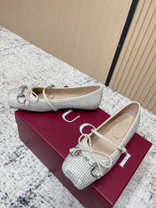 GUCCI 26S BALLET FLATS IN OFF WHITE WITH CRYSTALS