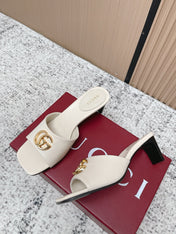 GUCCI 26S GG LOGO HIGH-HEEL MULES IN CREAM WHITE CALFSKIN