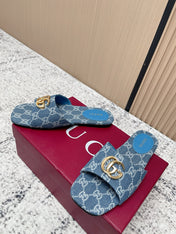 GUCCI 26S SLIDE SANDAL IN BLUE DENIM